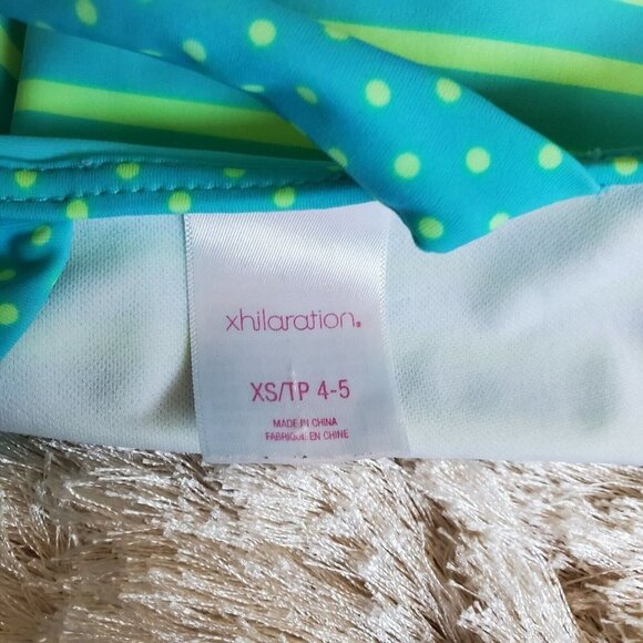 Girl's Xhilaration Neon GreenTurquoise Striped Summer Swimsuit Size XS 4-5 - Picture 4 of 4